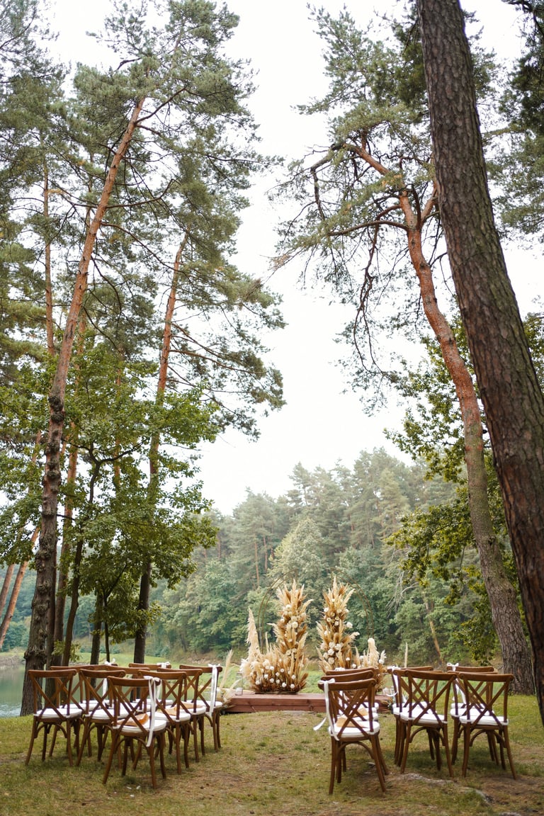 Forest wedding ceremony at Gombe Forest Lodge Kigoma with lakeside altar on Lake Tanganyika