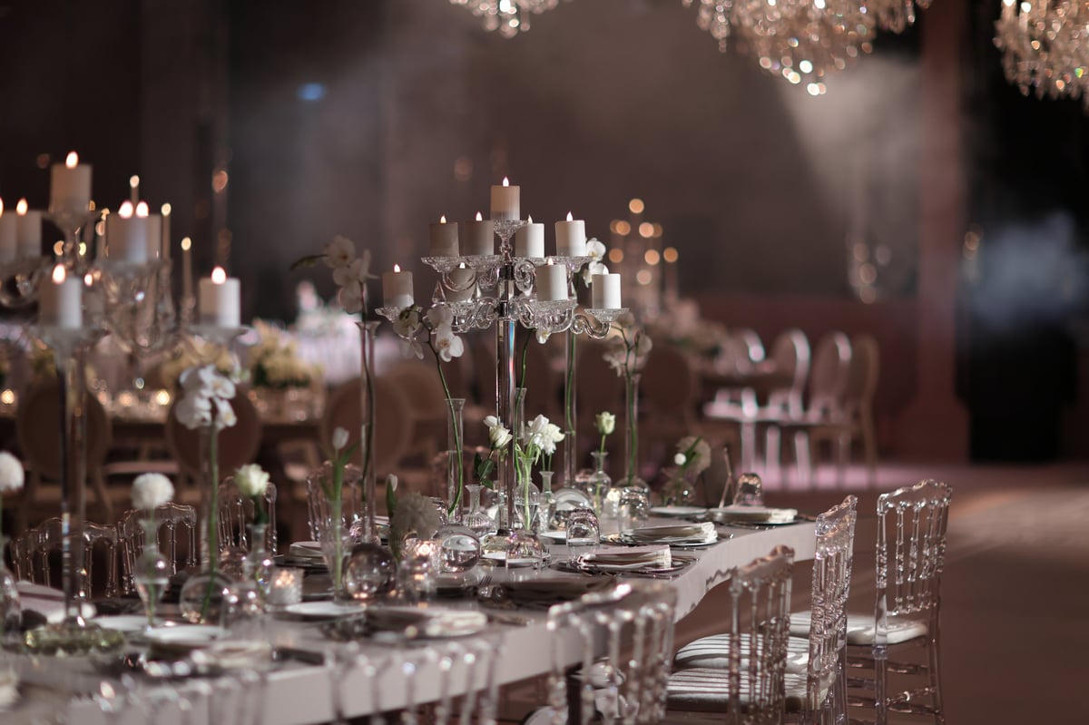 Elegant wedding reception setup at Morena Hotel Dodoma with crystal candle holders and refined table settings for luxury celebrations
