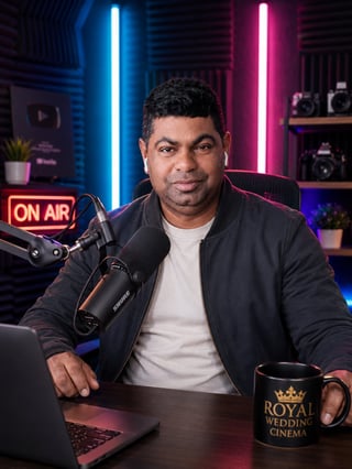 Zanzibar wedding photographer and cinematographer Diven Laxman of Royal Wedding Cinema & Photography Tanzania in podcast studio