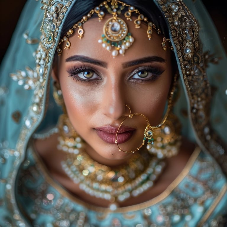 Tanzanian bride in traditional gold jewelry and embroidered veil portrait at luxury wedding in Dar es Salaam
